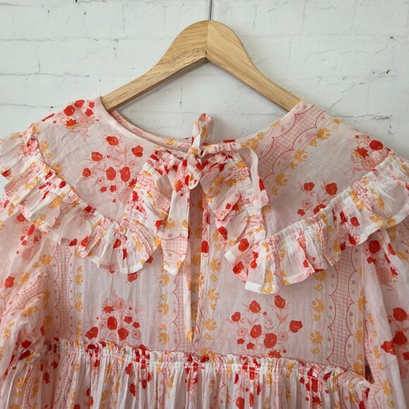 Innika Choo Voile Collar Tier Mini Dress Size 0 - 2 XS Baby Doll Frills Peasant - Picture 5 of 12